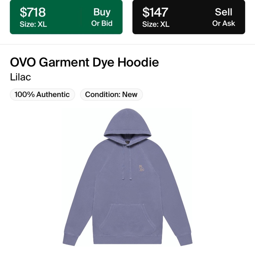 Dead stock OVO Garment Dye Purple Hoodie